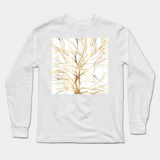 Modern Gold Tree Silhouette Minimal White Design Long Sleeve T-Shirt